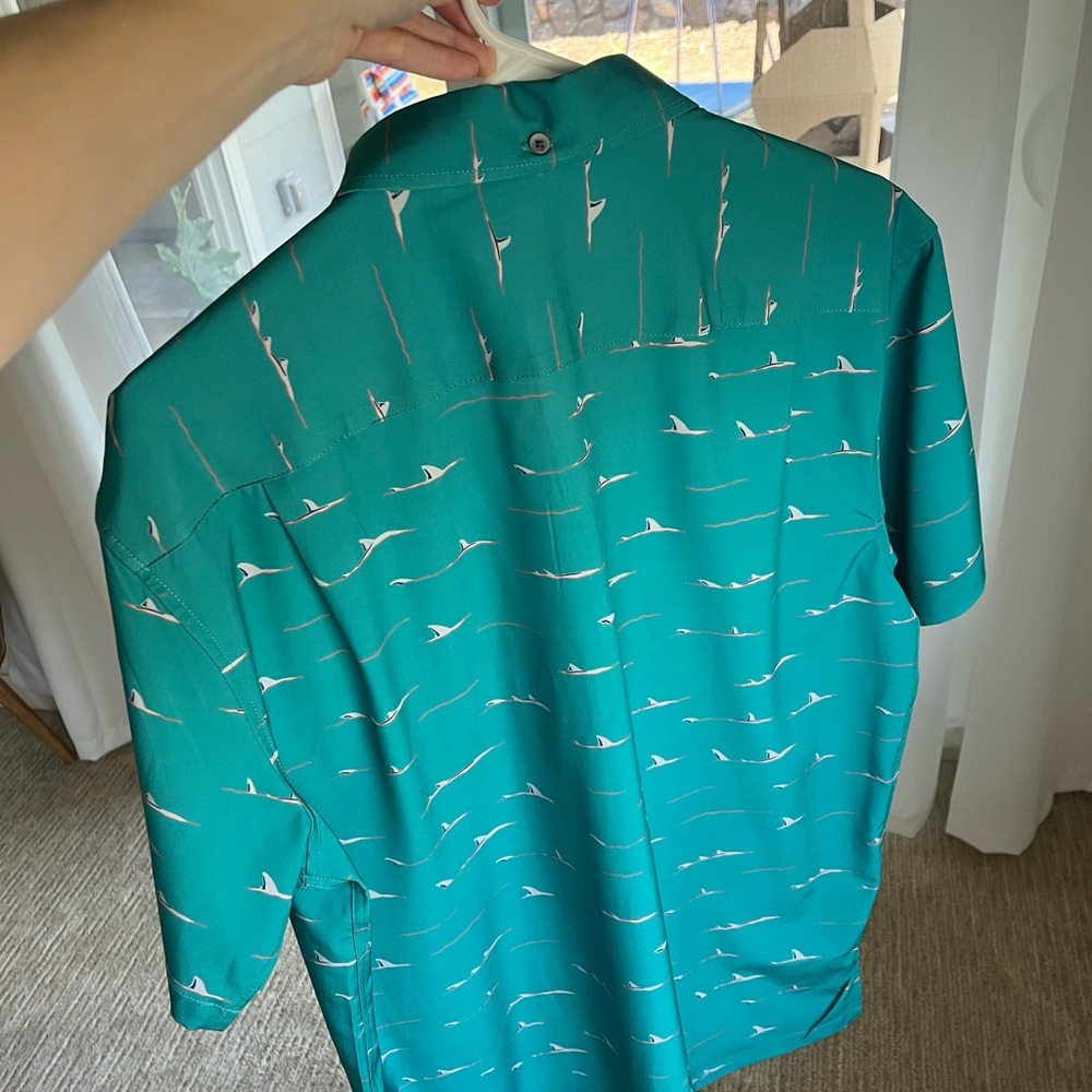 Men's Kahala Teal Patterned Shirt - shark fins